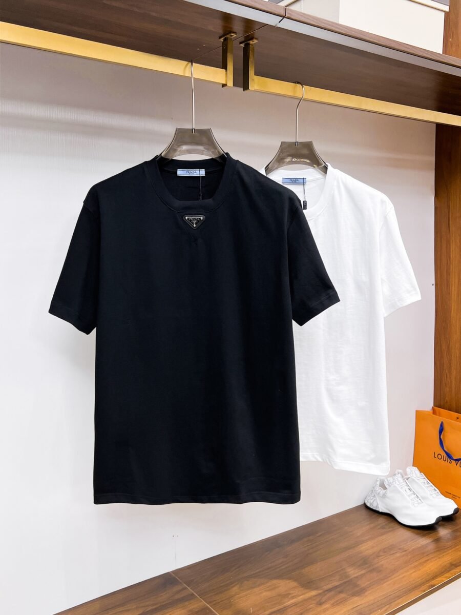 Prada ~ Official counter synchronous update ~ The NEW high-style short-sleeved T-shirt 🔥🔥 Heavy launch thickened 300g high density/小玲