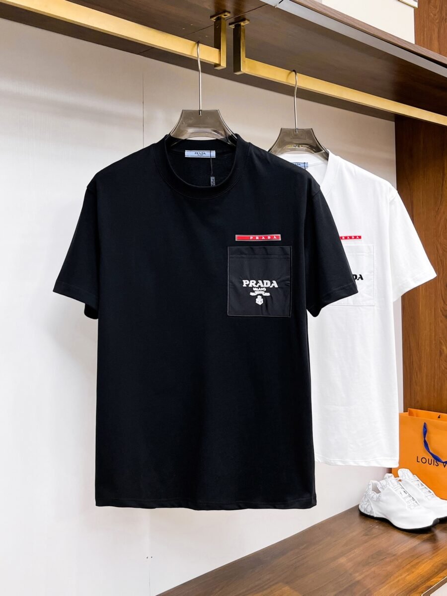 Prada ~ Official counter synchronous update ~ The NEW high-style short-sleeved T-shirt 🔥🔥 Heavy launch thickened 300g high density/小玲
