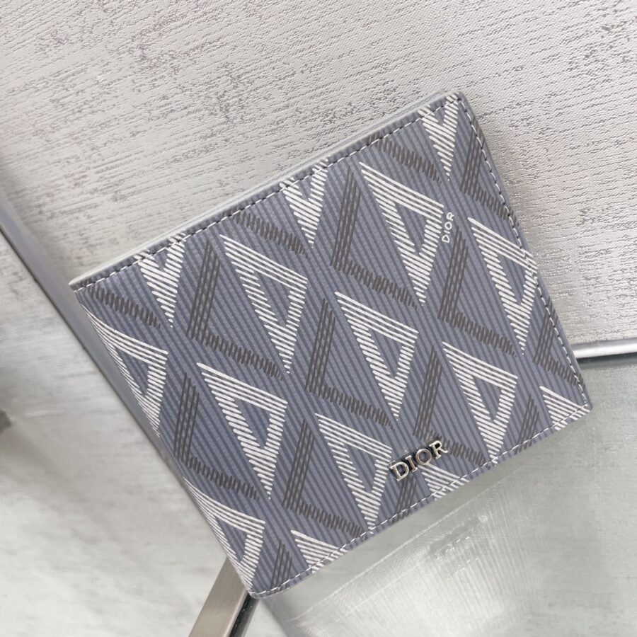 Dior calfskin canvas print diamond lime card bag short purse - Image 3