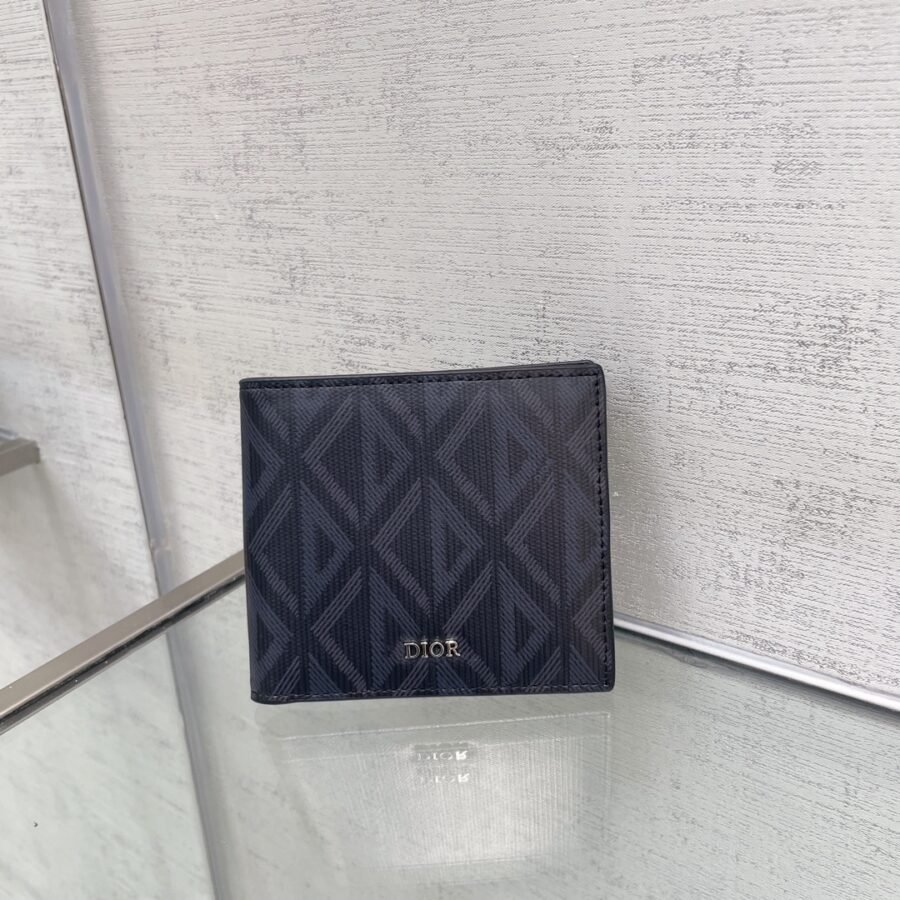 Dior calfskin canvas print diamond lime card bag short purse - Image 2