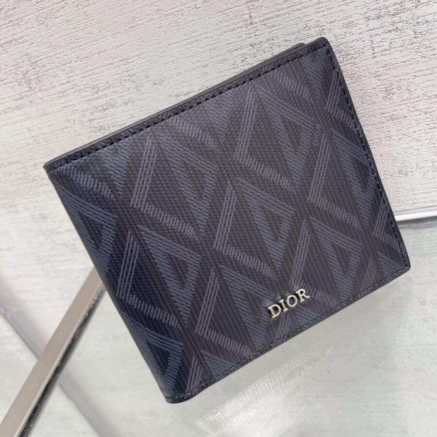 Dior calfskin canvas print diamond lime card bag short purse - Image 3