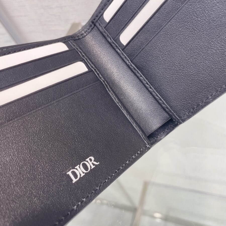 Dior calfskin canvas print diamond lime card bag short purse - Image 5